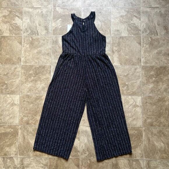 Knit Works Jumpsuit Romper Black Multi-color Striped Shimmer Swiftie Disco NWT - Picture 6 of 11